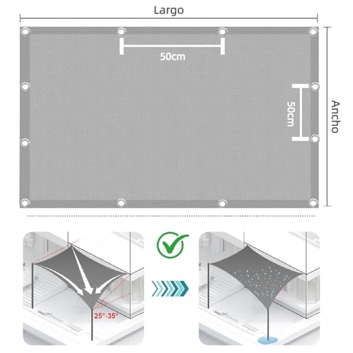 Toldo vela de sombra rectangular exterior terraza patio jardin gris claro resistente al desgarro 7
