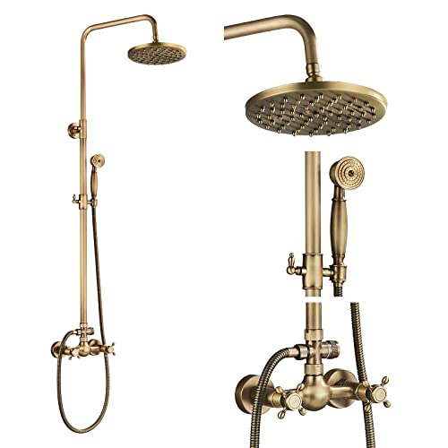 fyheast Colonne de douche avec mélangeur de douche en laiton vintage avec douche et pomme de douche 80-120 cm réglable en hauteur