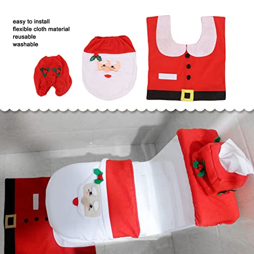 Hapivida 3-teiliges Weihnachten Badezimmer Set Cartoon Muster WC Toilettendeckelbezug, Teppich, Abdeckung für Wasserspeicher, für Hotel Kindergarten Einkaufszentrum – Bild 6