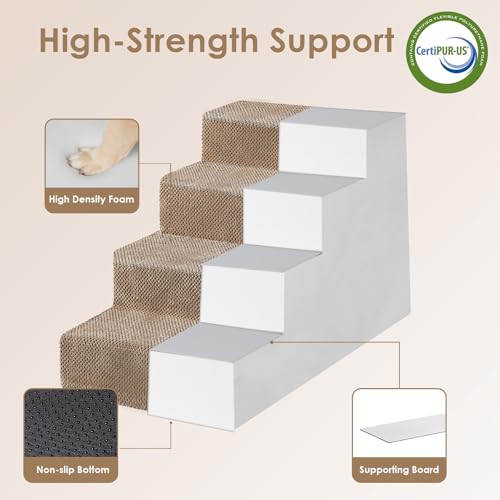 Image of EHEYCIGA Dog Stairs for Bed 20 inch H, 4-Step Extra Wide Dog Steps for High Bed, Pet Steps for Small Dogs and Cats, Non-Slip Balanced Pet Ramp Indoor, Camel