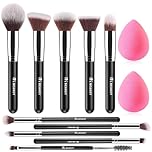 BEAKEY Diversity Makeup Brushes 12 Pcs Makeup Kit, Premium Synthetic Kabuki Foundation Face Powder Concealer Eyeshadow Blush Set, with 2 Pcs Blender Sponges (Black/Silver)