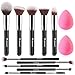 BEAKEY Set Pennelli Make up Premium synthetic pennelli trucco per fondazione cipria fard, ombretto, Set di pennelli make up, kit con spugnetta e Blender Beauty (10 + 2 pezzi, nero/argento)