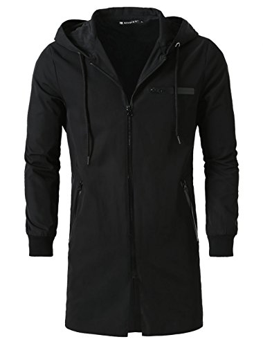 uxcell Men's Outdoor Coat Waterproof Zipper Windbreaker Rain Lightweight Jacket Black L US 42