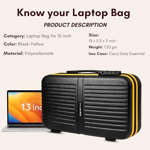 Image of VALMORE Valmore AeroVault 13 Hardshell Laptop Bag for 13-Inch MacBook, Polycarbonate Hard Case with Lock, Premium Cushioned Interior, Trolley Sleeve