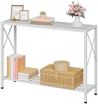 Tajsoon Tableau de la console 41.8”, 2-Tier Table d'entrée Table de canapé étroite avec étagères, Table d ́entrée avec cadre X stable, pour entrée, Hallway, salon, foyer, couloir, bureau, blanc