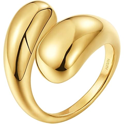 YADUDA Minimalist Teardrop Chunky Rings for Women High Polish Tarnish Resistant Open Rings Gold Rings for Women 14K Gold Plated Wide Thick Bold Statement Ring for Women, Size 8 Cover