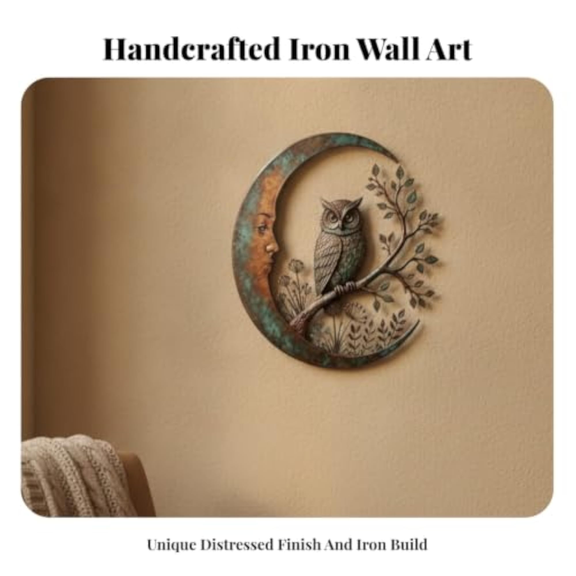 Crescent Moon Metal Wall Decor, Distressed Design