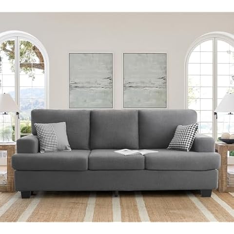 SENYUN 3-Seater Sofa Couch，Comfy Couch with Upholstered Cushions & Square Armrest,Modern Sofa with Deep Seats, Bouclé Home Sofa Couches for Living Room,Apartment,Bedroom,Office(Grey) Cover