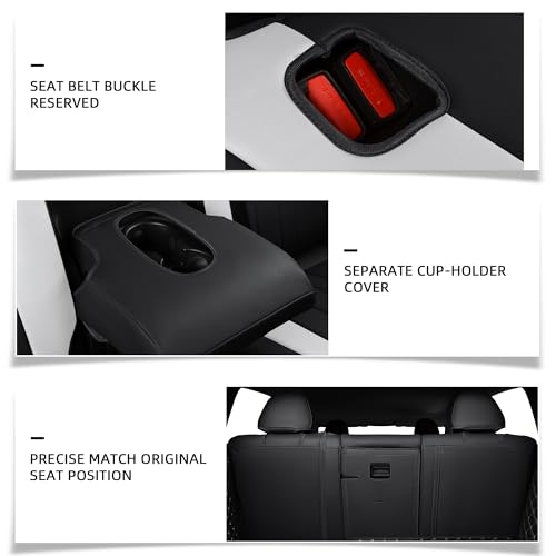 Car Seat Covers Full Set for Tesla Model Y Seat Covers 2024 2023 2022 2021 2020, 360 Full Surround Nappa Leather Seat Protector Accessories Black Whiite by FREESOO - Image 3