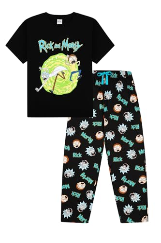 RICK AND MORTY Conjunto de pijama largo para hombre, Negro, M