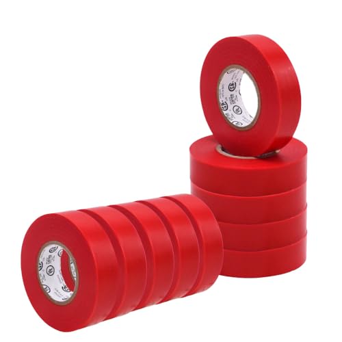 WOD ETC766 Professional Grade General Purpose Red Electrical Tape UL/CSA Listed core. Vinyl Rubber Adhesive Electrical Tape: 3/4inch X 66ft. - Use at No More Than 600V & 176F (Pack of 10)
