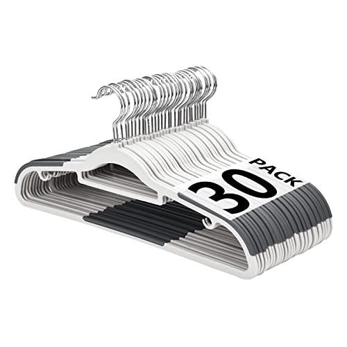 Plastic Hangers 30 Pack, Slim Hangers Non Slip for Closet, Non-staining Space Saving Hanger, 17.1 inches Coat Hanger Heavy Duty Hanging Dry Wet Clothes, Gray