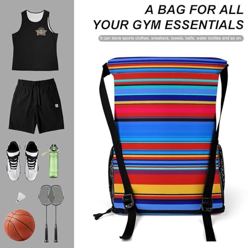 Mexican Serape Drawstring Backpack Sports Gym String Bag Sackpack Water Resistant Pockets for Women Men3