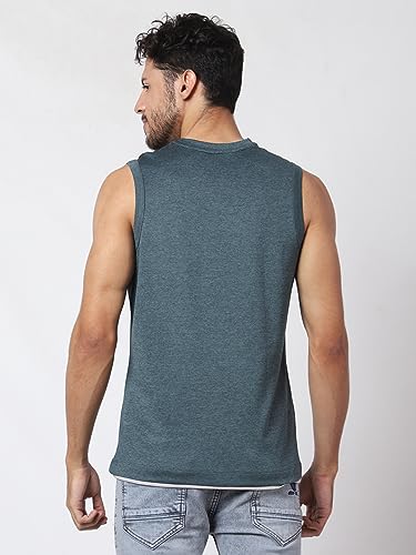 Image of Men's Lycra Blend Sleeveless Fitness Tanks Top for Quick Dry in Muscle Workout, Causal Running, Exercise Training, Swimming Vest