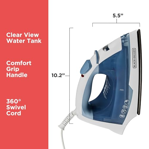 BLACK+DECKER Easy Steam Compact Iron for Clothes, Automatic Shutoff, Nonstick Plate, Light Weight, 1200 Watts by BLACK+DECKER - Image 5