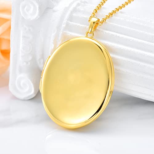 SOULMEET 10K 14K 18K Solid Gold/Plated Gold Oval Locket That Holds Pictures Personalized Oval Sunflower/Starburst/Rose Locket With Solid Gold Chain Gift2