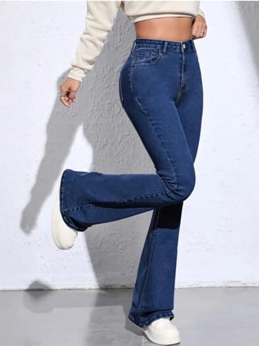 Image of Vogaan Women's High Waist Jeans || Flared Bell Bottom Bootcut Pants || Wide Leg Denim - Perfect for Travel, Party & Everyday Use