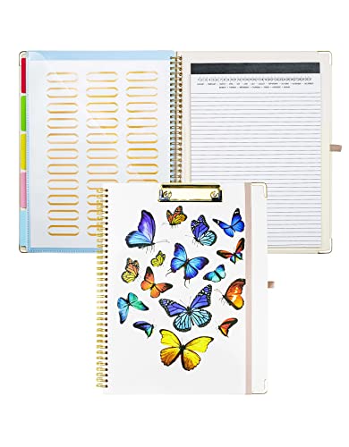 Mymazn Clipboard Folder with Notepad – 5-Pack Clipboard Folio with Storage & 10 Pockets, File Organizer Portfolio with Pen Holder for Work, School, Men & Women (Butterflies)
