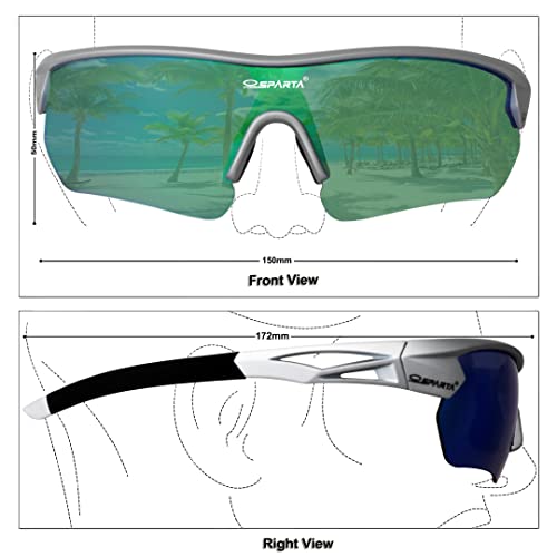 OUTDOORSPARTA Sports Sunglasses(6. Silver Black Frame, Full Lens Green), 6. Silver Black Frame, Full Lens Mirorred Green - Image 2