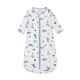 Long Sleeve Sleep Sack, 100% Cotton Baby Sleeping Bag 0-18 Months Baby Wearable Blanket Super Soft Temp Regulating Premium Infant Toddler Kids Sleeping Sack (6-12 Months Blue Dinosaur)
