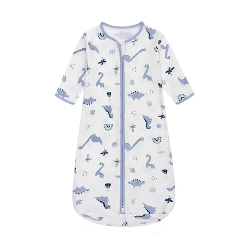 Long Sleeve Sleep Sack, 100% Cotton Baby Sleeping Bag 0-18 Months Baby Wearable Blanket Super Soft Temp Regulating Premium Infant Toddler Kids Sleeping Sack (6-12 Months Blue Dinosaur)