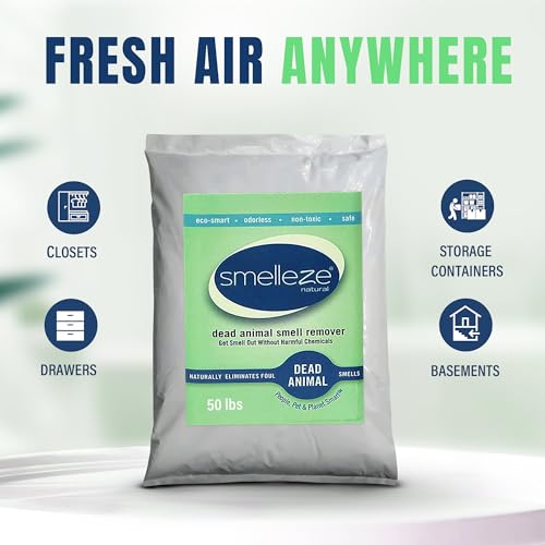Image of SMELLEZE Dead Animal Odor Eliminator - Strong Odor Removal - 50 lb. Bag | Natural & Safe Indoor & Outdoor Use - Granules, 50 lbs.