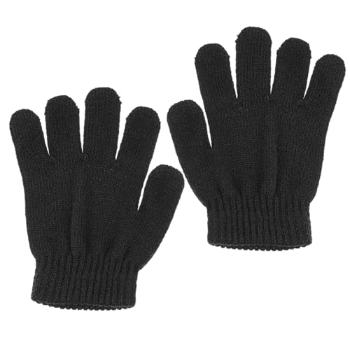 Full Finger Gloves Warm Knitted Winter Gloves for Aged Solid Black Color Stretchy Knit Design for Boys for Outdoor Activities Autumn and Winter