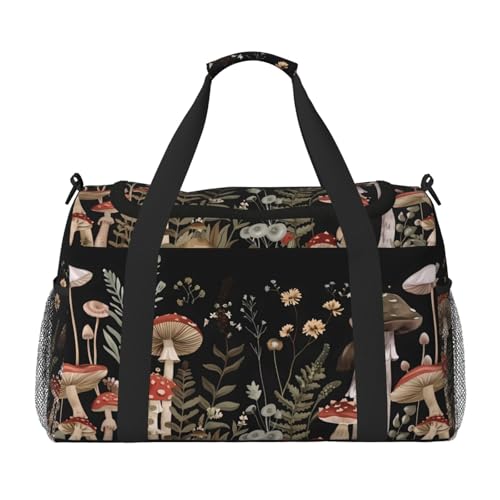 Duffle Bag Retro Mushroom Plants Leaves Travel Duffel Bags for Men Women with Adjustable Strap Carry on Gym Bag Overnight Weekender Bag