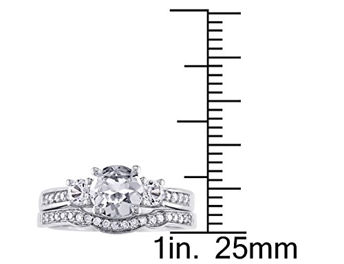1 1/3 Carat (ctw) Lab-Created White Sapphire with Diamond Bridal Wedding Set Engagement Ring in 10K White Gold4