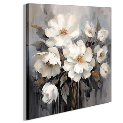 AnZhongArt Bathroom Wall Art, Flower Wall Art,Floral Canvas Wall Art, Small Wall Art White and Gray Flower Decoration,Bedroom Office Flower Wall Art Decoration,14