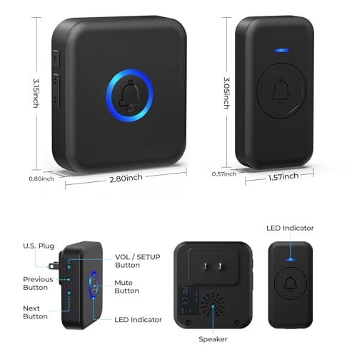 image for FOVKSUC Wireless Doorbell, Waterproof Door Bell with 60 Chimes, 5 Volu