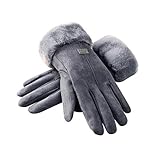 Darringls Fingerhandschuhe Damen Touchscreen Warme Winterhandschuhe Lammfell Plüschhandschuhe Kaschmir Lederhandschuhe Fleece Gefütterter Damenhandschuh