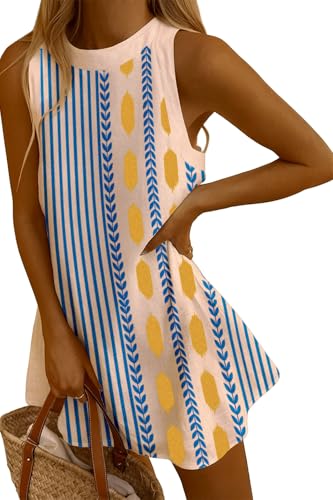 Womens Tank Dress Summer Casual Short Dresses Crew Neck Sleeveless Novelty Floral Printed Loose Aline Sundress
