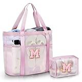 TOPEAST Mesh Beach Bag Family-Large Tote Pool Bag with 8 Pockets For Toys Pool Bag Beach Accessories