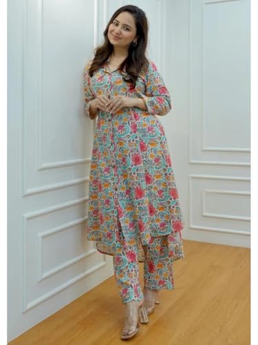 Image of DHRUVI TRENDZ Kurta Set for Women | Floral Printed Kurti Set for Woman | Daily Ethnic Kurti Pant Set | Office Outfits Kurta Sets for Woman | Festive Co Ord Set's for Women Stylish