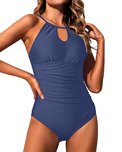 Holipick Navy Blue Women One Piece Swimsuit Tummy Control Bathing Suits High Neck Halter Swimwear For Teen Girls S(Us 4-6) #TOP3
