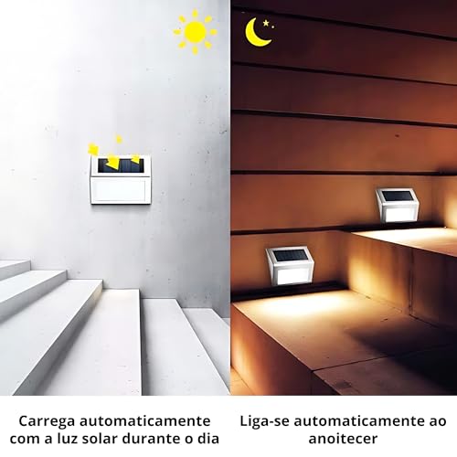 Kit 4 Arandela solar luminária slim inox lâmpada elegante para muro parede jardim corredor área exte