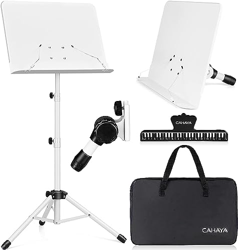 CAHAYA Atril Musica Extensible & Atril Sobremesa 2-EN-1 Soporte para Partituras Plegable con Altura Ajustables de 80-145cm Incluye Bolsa de Transporte Color Blanco Modelo CY0194-2