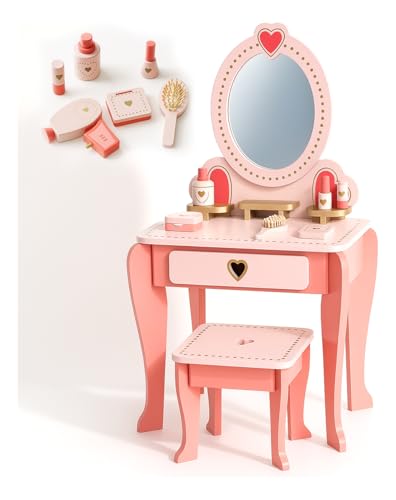 Catálogo de Juegos de tocador - 5 favoritos. 49 Juego Tocador Para Niños Con Espejo Set Infantil, Salon de Belleza para Niñas, Vanity Set, Tocador con Espejo, Banco y Accesorios de Madera (Rosa)
