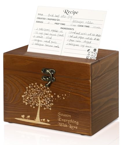 CypherX Vintage Recipe Box, Wooden Recipe Cards and Box...