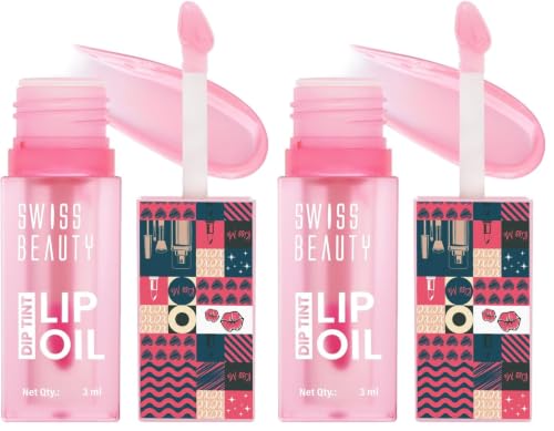 Image of Swiss Beauty Dip Tint Lip Oil | Colour-Changing Lip Oil | Glossy Finish | Long-Lasting Moisturisation | Enriched with Vitamin E | Shade-03 Peach, 3ml (Pack of 2)