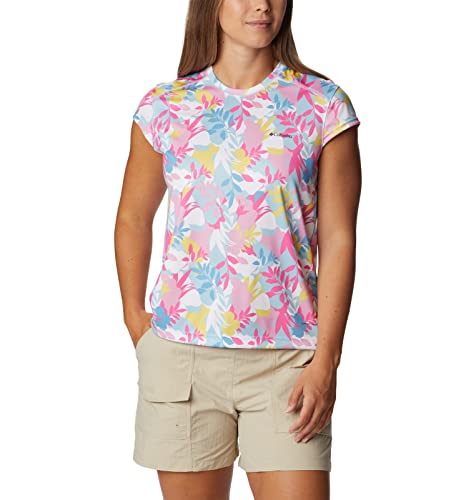 Columbia Camiseta feminina Summerdry manga curta estampada, branca/floriada, 1X Plus
