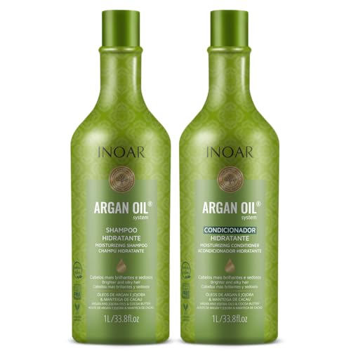 Inoar, Kit Argan Oil System – Shampoo e Condicionador 1L, Hidratação Profunda, Brilho Intenso, Redução de Frizz, Nutrição com Óleo de Argan, Para Todos os Tipos de Cabelo