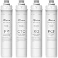 RO100ROPOT Series 4-Pack Replacement Filter Cartridge Set Compatible with Bluevua RO100ROPOT, RO100ROPOTUV Series Water Filter, Pack of 4 Filters (1*PP, 1*CTO, 1*RO, 1*PCF)