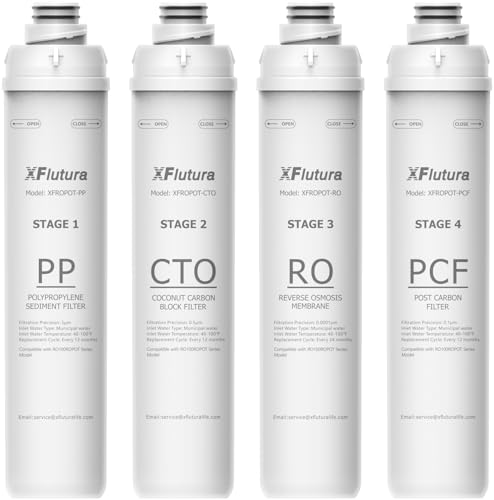 RO100ROPOT Series 4-Pack Replacement Filter Cartridge Set Compatible with Bluevua RO100ROPOT RO100ROPOTUV Series Water Filter Pack of 4 Filters (1*PP 1*CTO 1*RO 1*PCF)