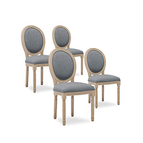 INTENSE DECO Lot de 4 chaises médaillon Louis XVI Tissu Gris