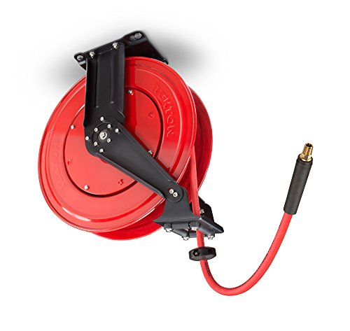 TEKTON 50-Foot by 3/8-Inch I.D. Dual Arm Auto Rewind Air Hose Reel with USA-Made Rubber Air Hose (250 PSI) | 46875