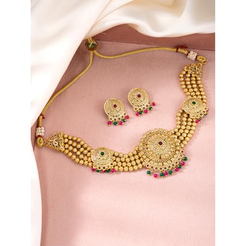 Image of Peora Gold Plated Bridal Jewellery Set with Kamarband Gift for Women Indian Traditional Ethnic Wedding
