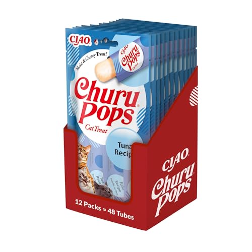 INABA Churu Pops Rico en Carne de Pollo y atún golosinas para Gatos, sin Cereales, sin azúcar, sin subproductos, 88% de Humedad, Solo 7 kcal por Tubo, Aperitivos Premium para Gatos de 60 g (12