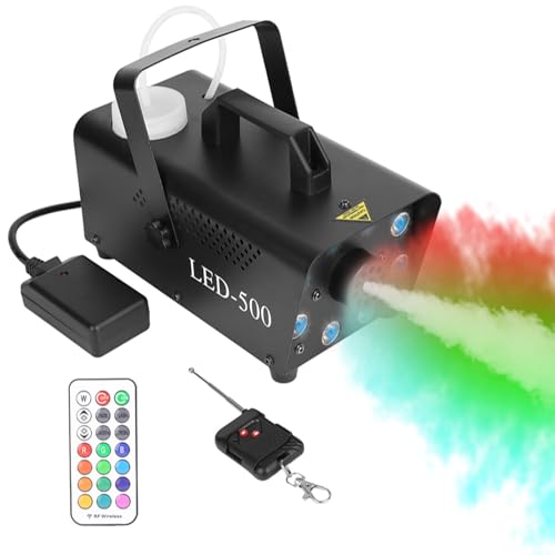 Máquina de humo 500W con luces LED multicolor y control remoto miniatura 1